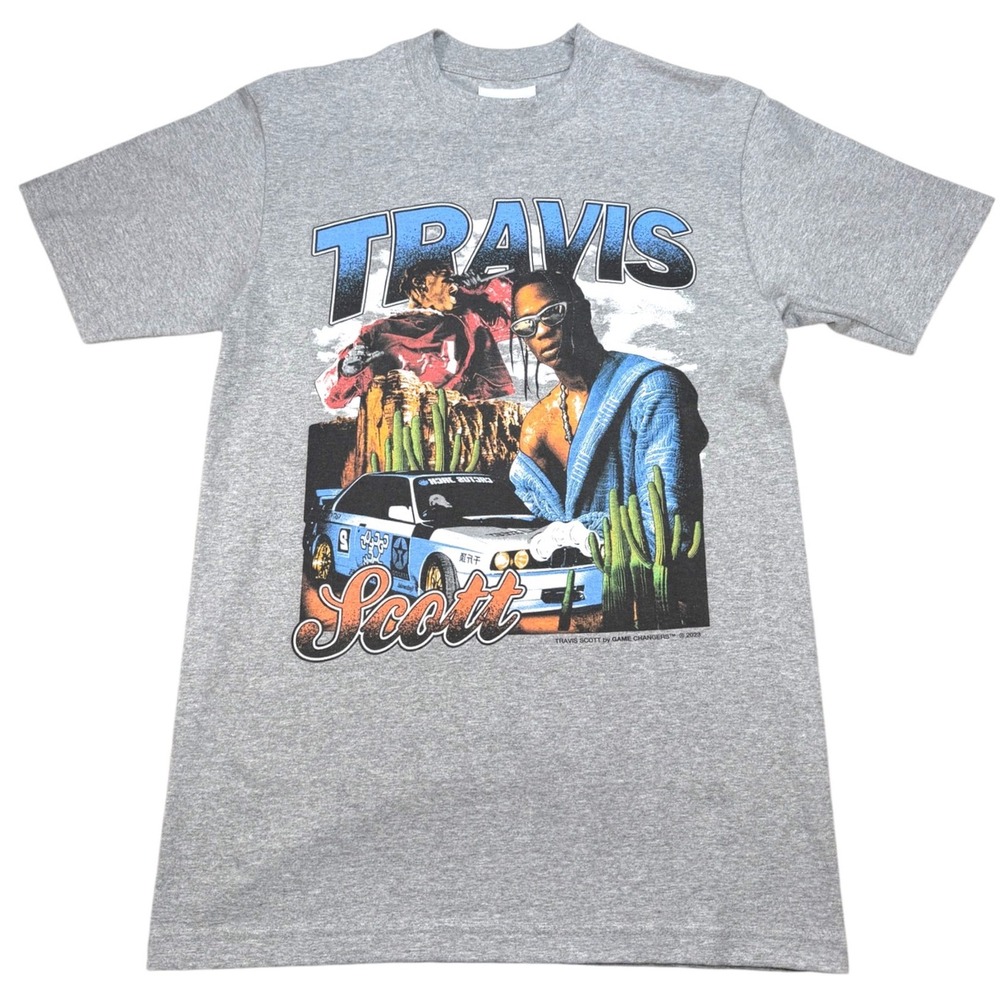 Game Changer Travis Scott Graphic Tee Men M Gray Bootleg Style Streetwear 2023